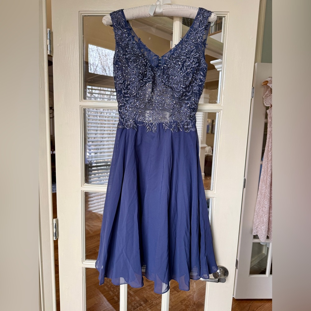 Prom Party Dress Chiffon with Beading, Color Stormy, New JJ’s House Size 6